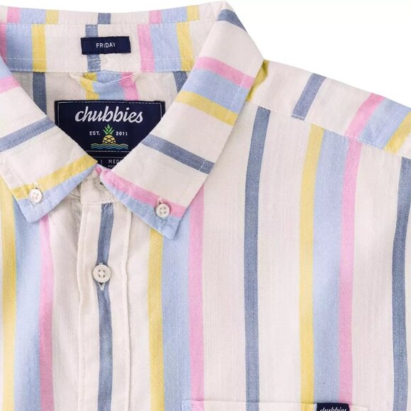Chubbies Soft Serve Friday Shirt Men's Striped Button Down Preppy Stretch Medium - Picture 2 of 5